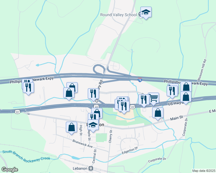 map of restaurants, bars, coffee shops, grocery stores, and more near 300 Corporate Drive in Lebanon