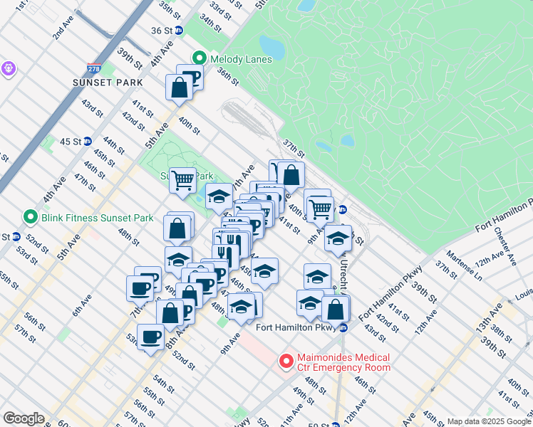map of restaurants, bars, coffee shops, grocery stores, and more near in Brooklyn