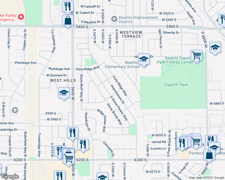 map of restaurants, bars, coffee shops, grocery stores, and more near 5778 Impressions Drive in Salt Lake City