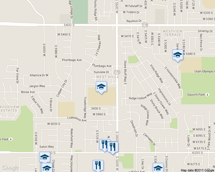 map of restaurants, bars, coffee shops, grocery stores, and more near 5661 Sunkist Drive in Kearns