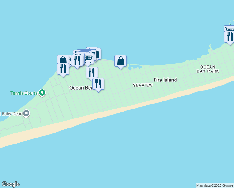 map of restaurants, bars, coffee shops, grocery stores, and more near 50 South Atlantic Street in Bay Shore