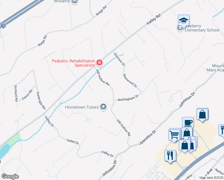 map of restaurants, bars, coffee shops, grocery stores, and more near 15 Nottingham Drive in Watchung
