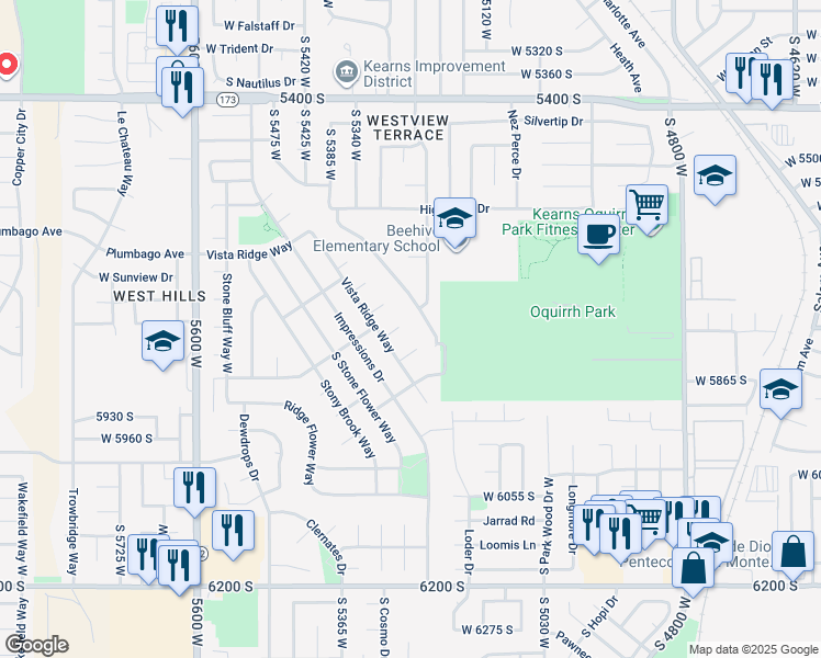 map of restaurants, bars, coffee shops, grocery stores, and more near 5237 Park Valley Circle in Salt Lake City