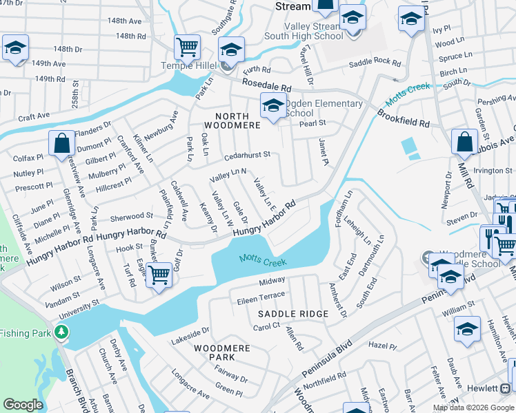 map of restaurants, bars, coffee shops, grocery stores, and more near 7 Gale Drive in Valley Stream