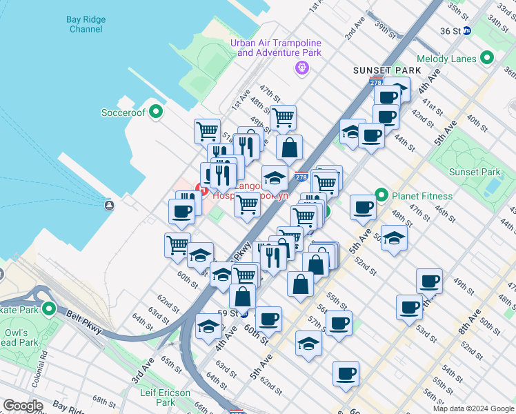 map of restaurants, bars, coffee shops, grocery stores, and more near in Brooklyn