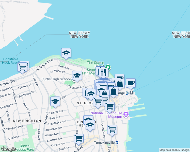 map of restaurants, bars, coffee shops, grocery stores, and more near 37 Hamilton Avenue in Staten Island