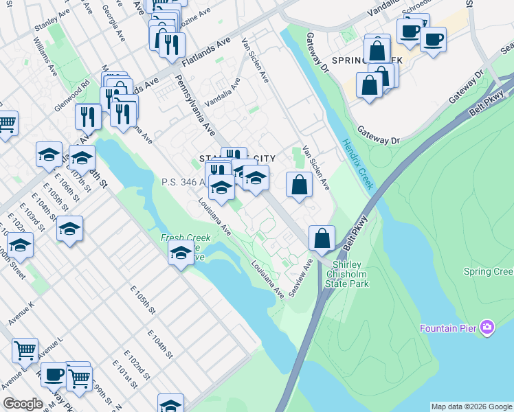 map of restaurants, bars, coffee shops, grocery stores, and more near 1440 Freeport Loop in Brooklyn