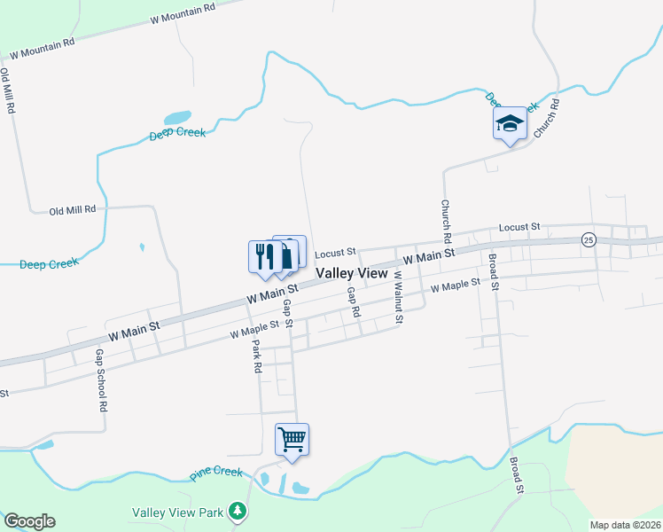 map of restaurants, bars, coffee shops, grocery stores, and more near 1129 West Main Street in Valley View