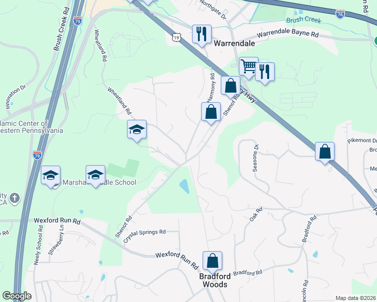 map of restaurants, bars, coffee shops, grocery stores, and more near 140 Shenot Road in Wexford