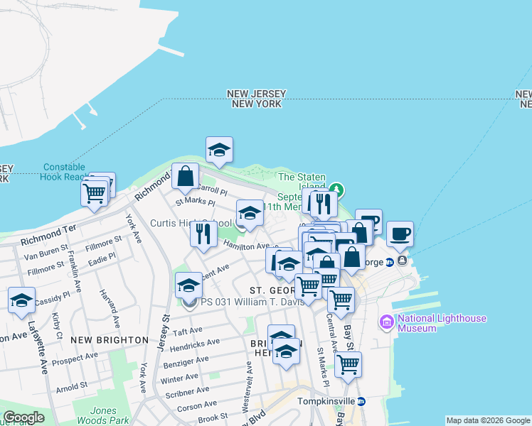 map of restaurants, bars, coffee shops, grocery stores, and more near 165 Saint Marks Place in Staten Island