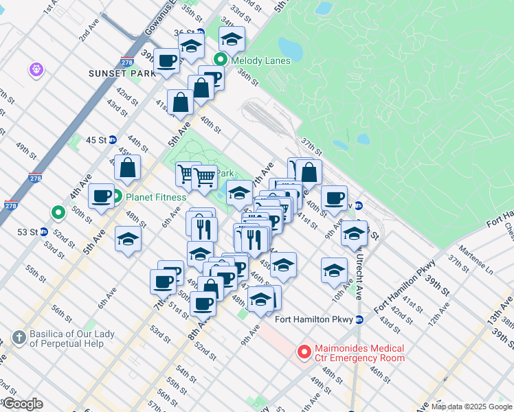 map of restaurants, bars, coffee shops, grocery stores, and more near in Brooklyn