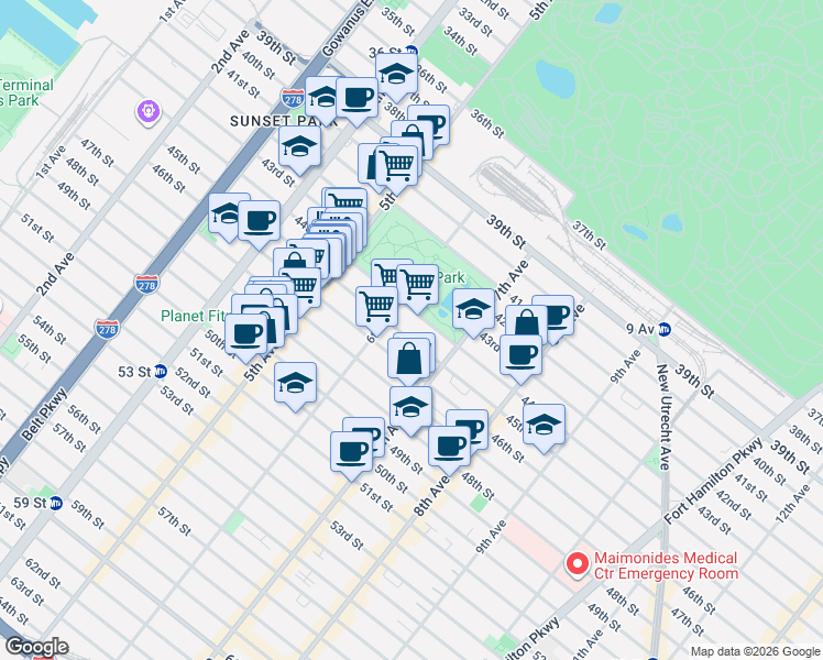 map of restaurants, bars, coffee shops, grocery stores, and more near in Brooklyn
