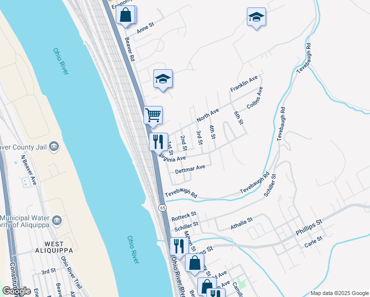 map of restaurants, bars, coffee shops, grocery stores, and more near 948 2nd Street in Baden