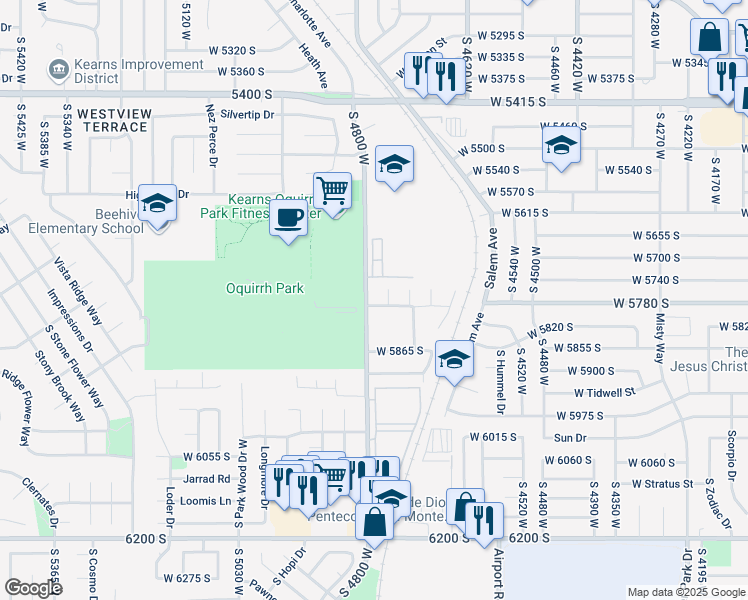 map of restaurants, bars, coffee shops, grocery stores, and more near 5739 Cougar Lane in Kearns