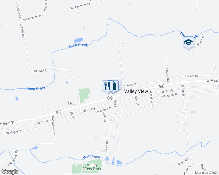 map of restaurants, bars, coffee shops, grocery stores, and more near in Valley View