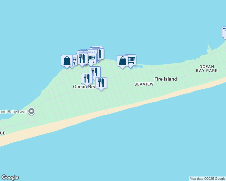 map of restaurants, bars, coffee shops, grocery stores, and more near 30 Surf View Walk in Bay Shore