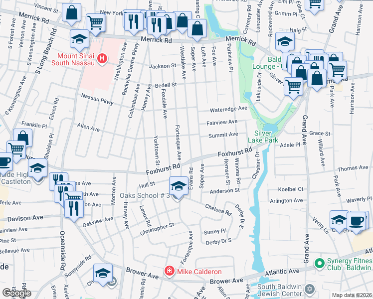 map of restaurants, bars, coffee shops, grocery stores, and more near 2578 Westlake Avenue in Oceanside