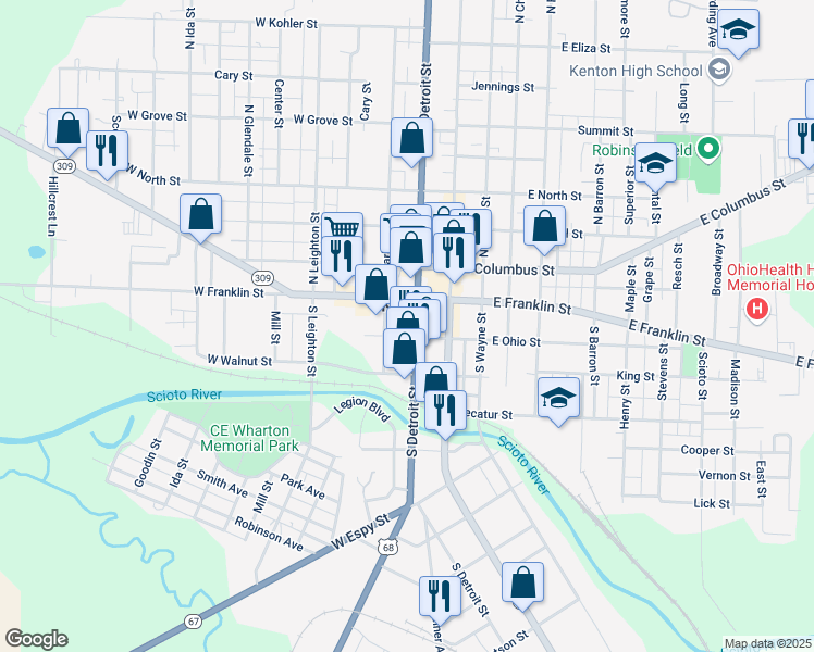 map of restaurants, bars, coffee shops, grocery stores, and more near in Kenton