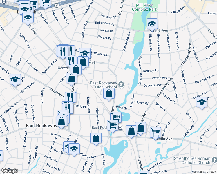 map of restaurants, bars, coffee shops, grocery stores, and more near 14 Herrick Drive in East Rockaway