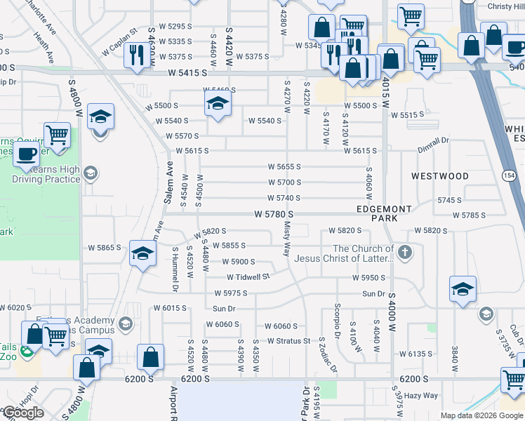 map of restaurants, bars, coffee shops, grocery stores, and more near 4330 West 5740 South in Kearns