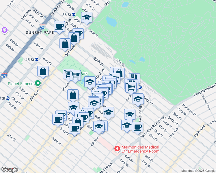 map of restaurants, bars, coffee shops, grocery stores, and more near 735 41st Street in Brooklyn