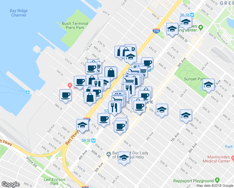 map of restaurants, bars, coffee shops, grocery stores, and more near 317 51st Street in Brooklyn