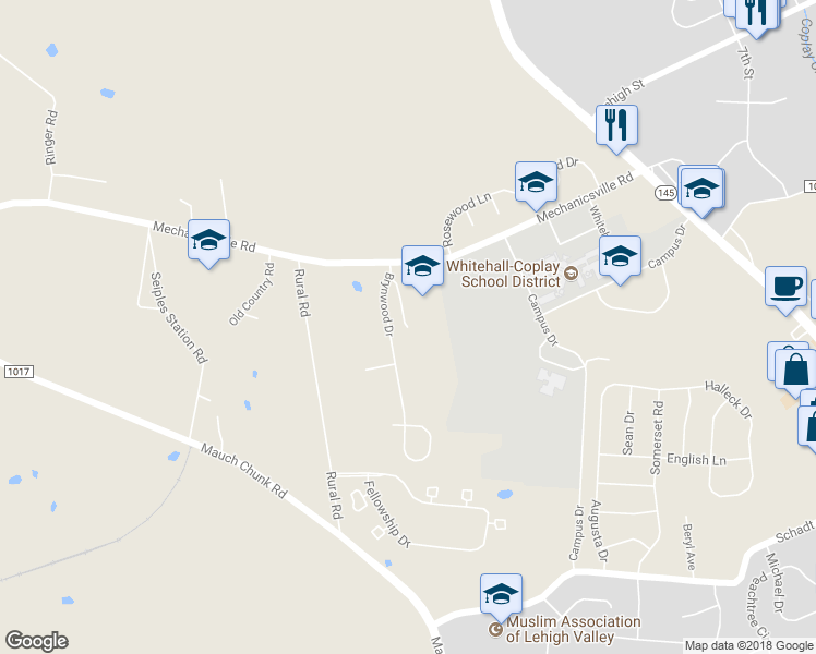 map of restaurants, bars, coffee shops, grocery stores, and more near 3344 Saint Stephens Lane in Whitehall
