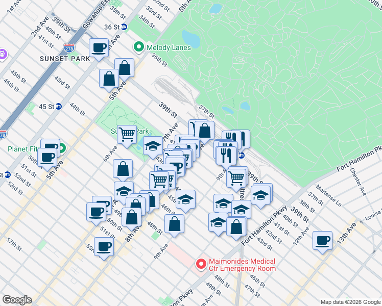 map of restaurants, bars, coffee shops, grocery stores, and more near in Brooklyn