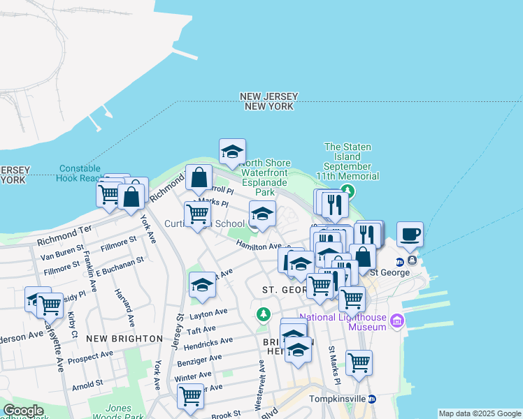 map of restaurants, bars, coffee shops, grocery stores, and more near 145 Carroll Place in Staten Island