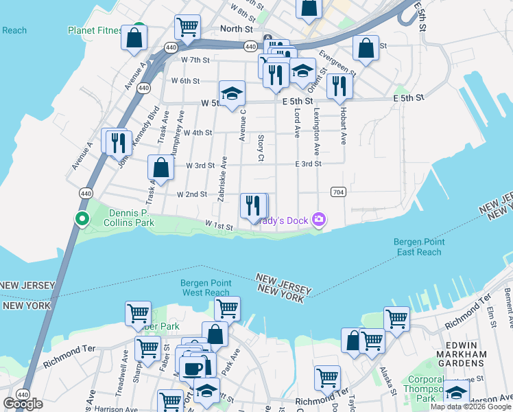 map of restaurants, bars, coffee shops, grocery stores, and more near in Bayonne