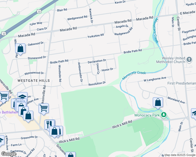 map of restaurants, bars, coffee shops, grocery stores, and more near 1011 Union Court in Bethlehem