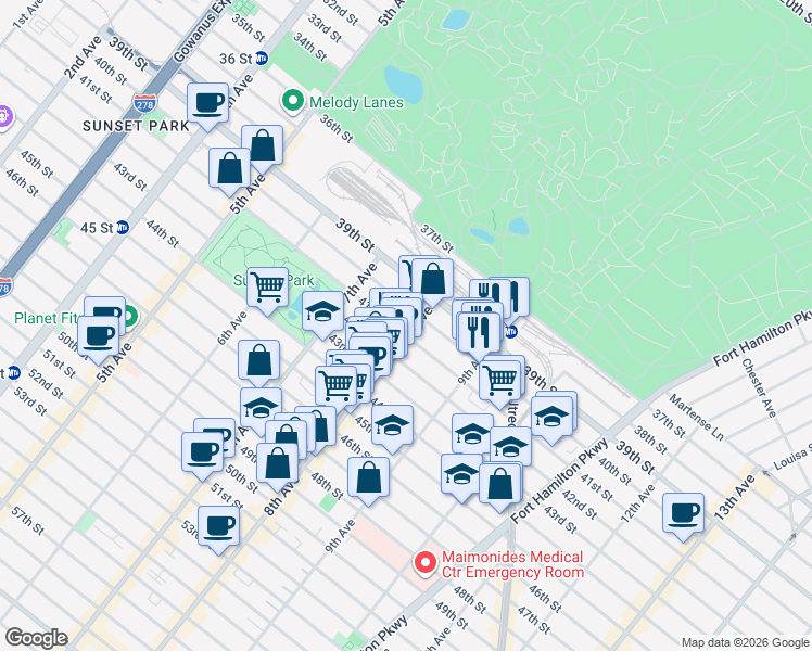 map of restaurants, bars, coffee shops, grocery stores, and more near in Brooklyn