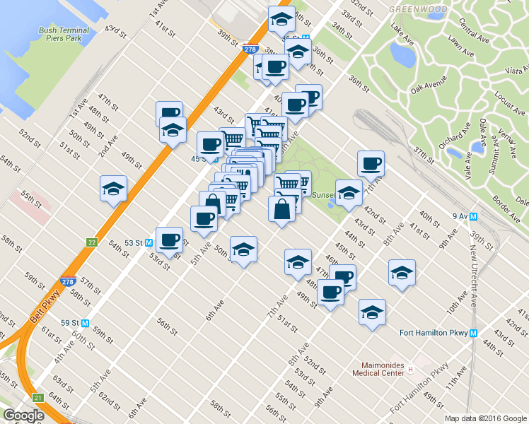 map of restaurants, bars, coffee shops, grocery stores, and more near 533 46th Street in Brooklyn