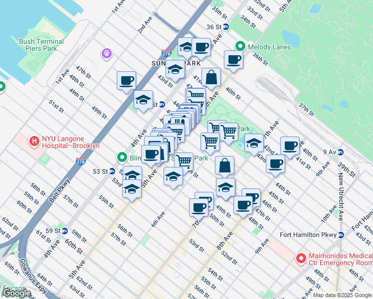 map of restaurants, bars, coffee shops, grocery stores, and more near 533 46th Street in Brooklyn