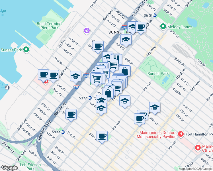 map of restaurants, bars, coffee shops, grocery stores, and more near in Brooklyn