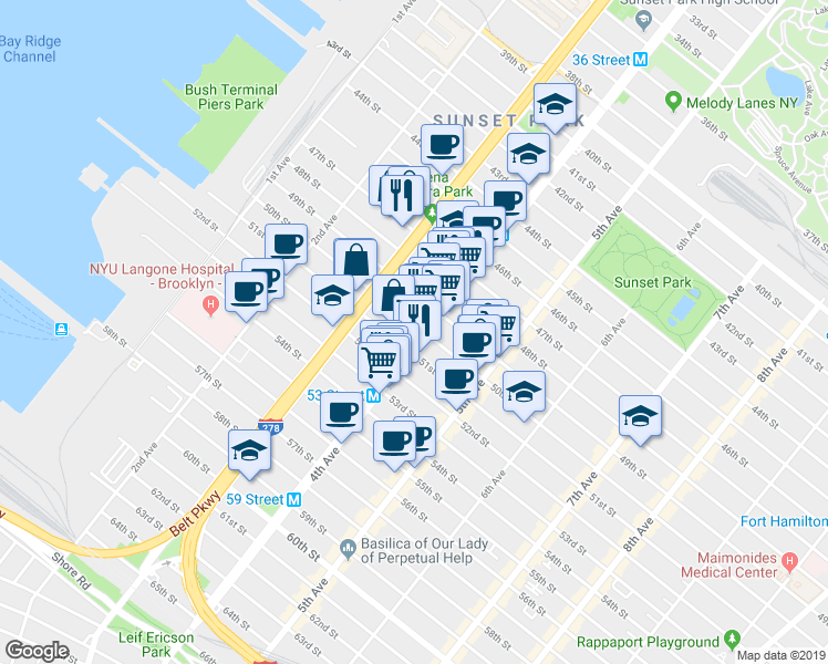 map of restaurants, bars, coffee shops, grocery stores, and more near in Brooklyn