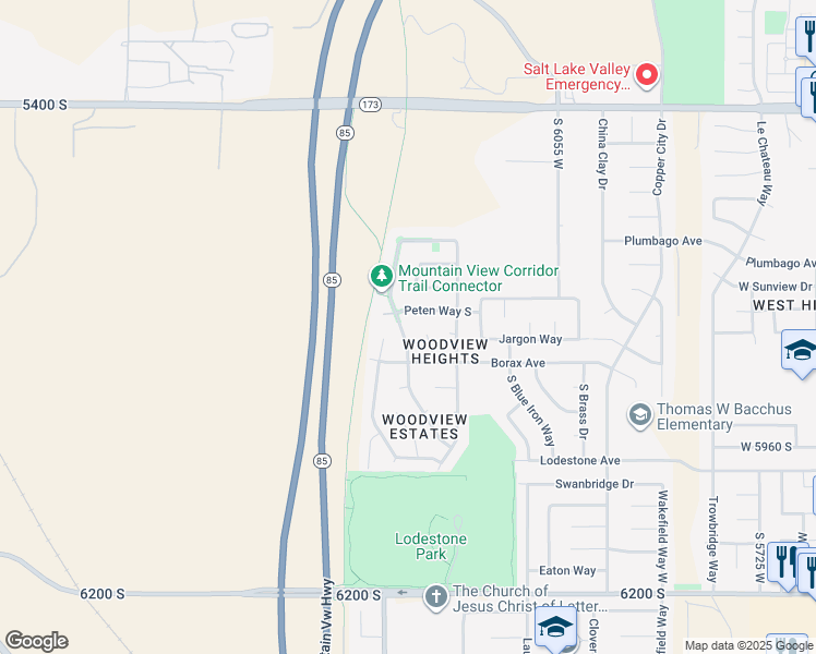 map of restaurants, bars, coffee shops, grocery stores, and more near 5763 Woodview Drive in Salt Lake City