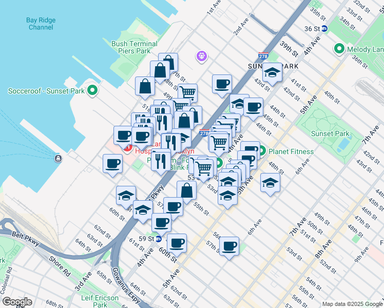 map of restaurants, bars, coffee shops, grocery stores, and more near in Brooklyn
