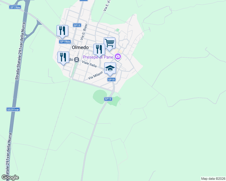 map of restaurants, bars, coffee shops, grocery stores, and more near Via Sardegna in Provincia di Sassari
