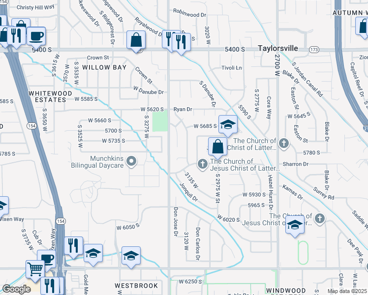 map of restaurants, bars, coffee shops, grocery stores, and more near 5758 Bennion Drive in Salt Lake City