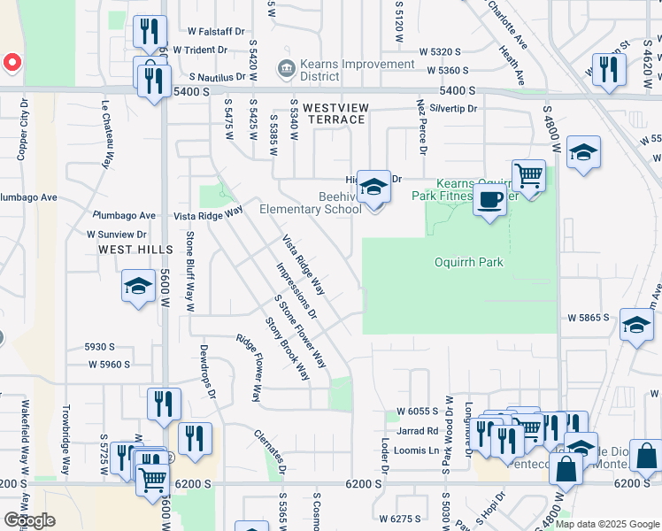 map of restaurants, bars, coffee shops, grocery stores, and more near 5286 Vista Ridge Circle in Kearns
