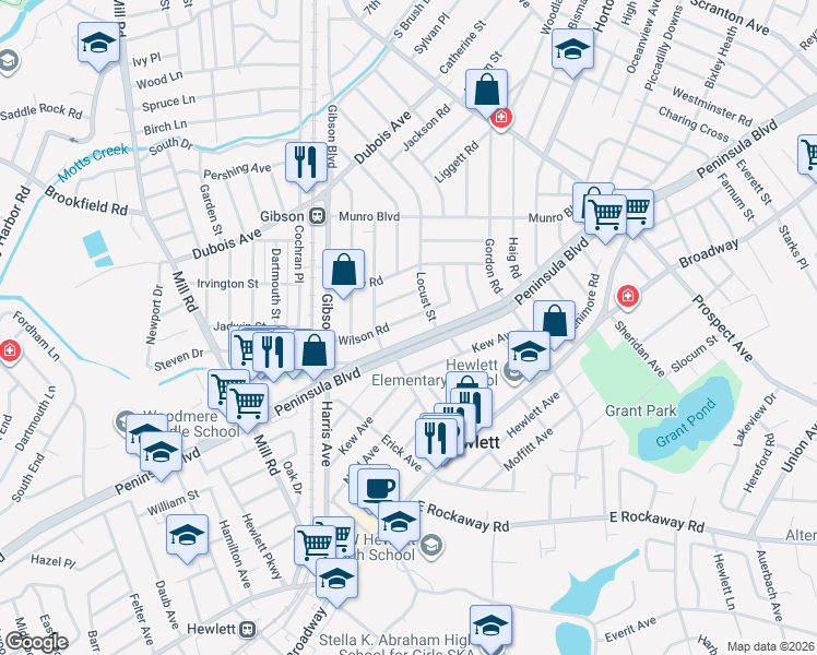 map of restaurants, bars, coffee shops, grocery stores, and more near 81 Wilson Road in Valley Stream