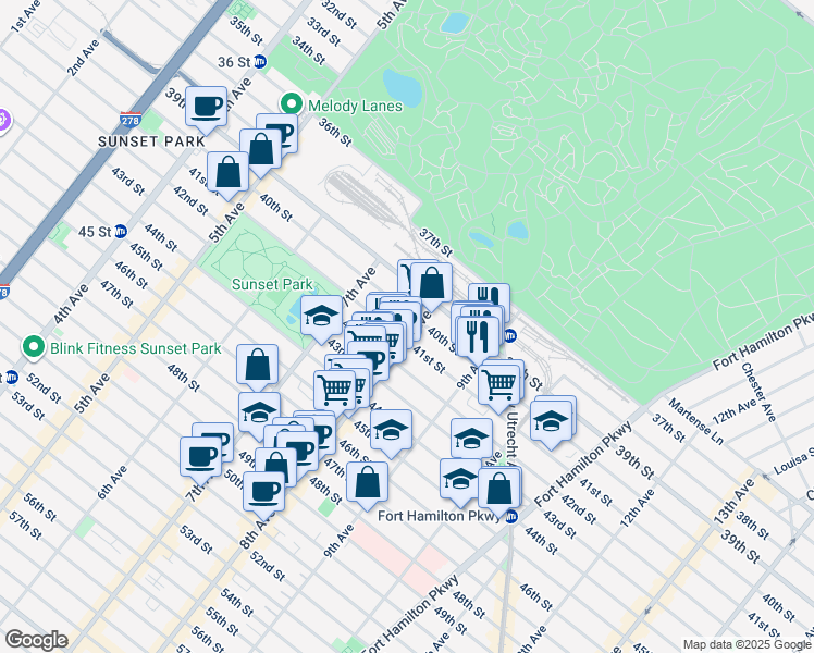 map of restaurants, bars, coffee shops, grocery stores, and more near in Brooklyn