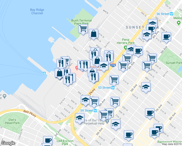 map of restaurants, bars, coffee shops, grocery stores, and more near in Brooklyn