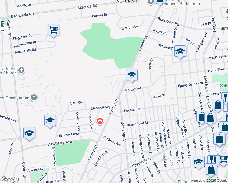 map of restaurants, bars, coffee shops, grocery stores, and more near 2426 Woodstock Drive in Bethlehem