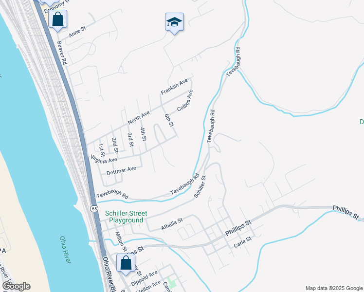 map of restaurants, bars, coffee shops, grocery stores, and more near 878 6th Street in Baden