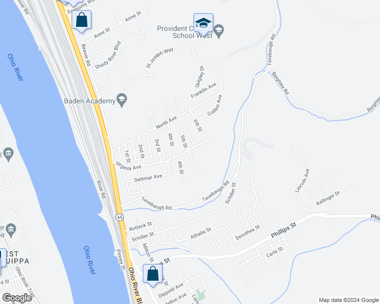 map of restaurants, bars, coffee shops, grocery stores, and more near 901 Rose Street in Baden
