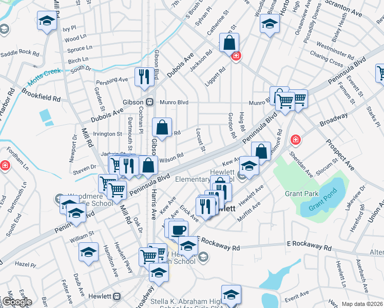 map of restaurants, bars, coffee shops, grocery stores, and more near 81 Wilson Road in Valley Stream