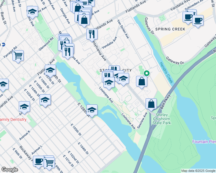 map of restaurants, bars, coffee shops, grocery stores, and more near 1388 Pennsylvania Avenue in Brooklyn