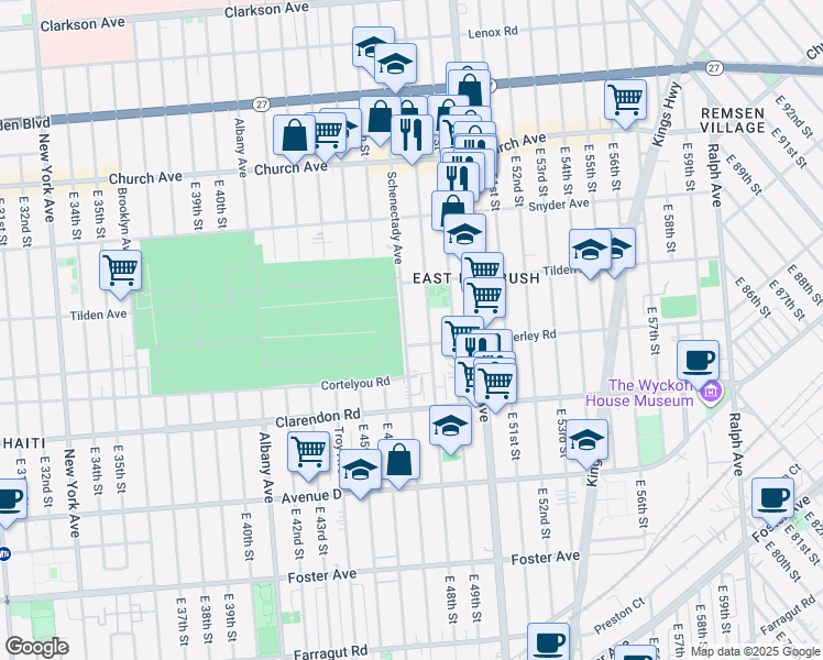 map of restaurants, bars, coffee shops, grocery stores, and more near 600 East 48th Street in Brooklyn